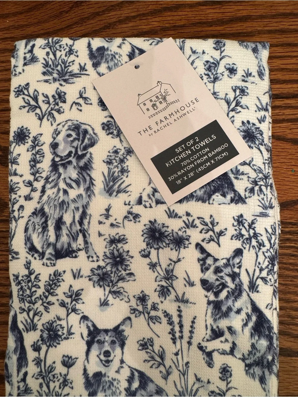 The Farmhouse by Rachel Ashwell Dog Toile Kitchen Towels Set/2 Bamboo Cotton NWT